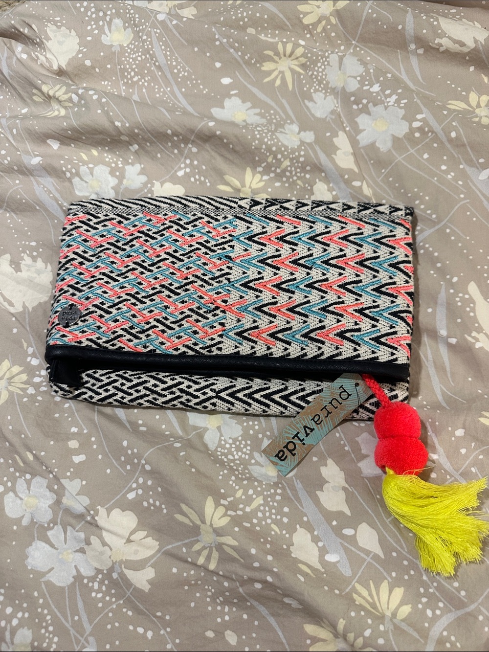 Pura Vida Black and Cream Woven Clutch Bag Brand New with Tags